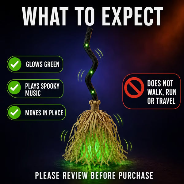 🧙‍♀️🧹Animated Moving Witch Broom with Light & Sound