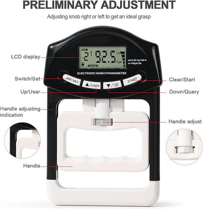 Hand Dynamometer Grip Strength Tester – 198 lbs/90 kg Digital Hand Strength Trainer