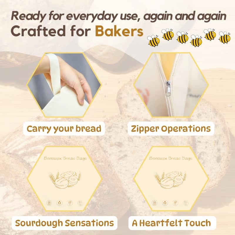 🍞Brotbeutel aus Baumwolle und Bienenwachs mit breitem Reißverschluss für Sauerteig✨ 