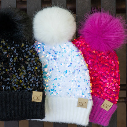 🔥Last Day 50% OFF - C.C Sequin Fur Pom Beanie