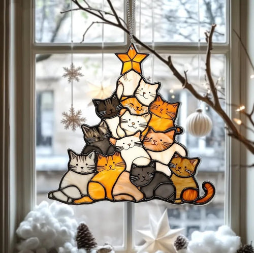 🎁Last Day Promotion 49% OFF -😻Cat Christmas Tree Suncatcher Ornament