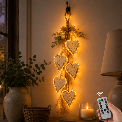 🤎 LED Hanging Heart Wall Decor – Warm Glowing Rustic Home Accent ✨