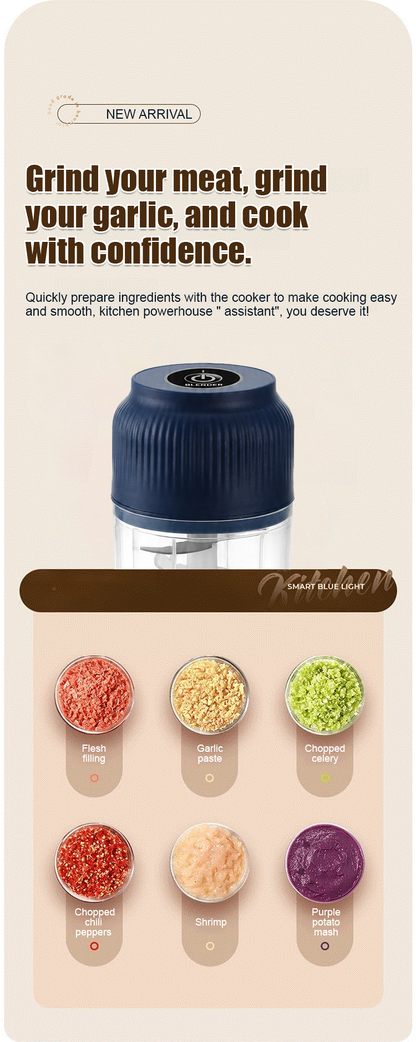 🔪🧄Rechargeable Large-Capacity Electric Food Chopper – Robust Motor & Stainless Steel Blades