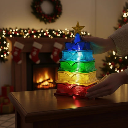 🌈Regenbogen-Buchlicht📚 – Gestapelter Weihnachtsbaum