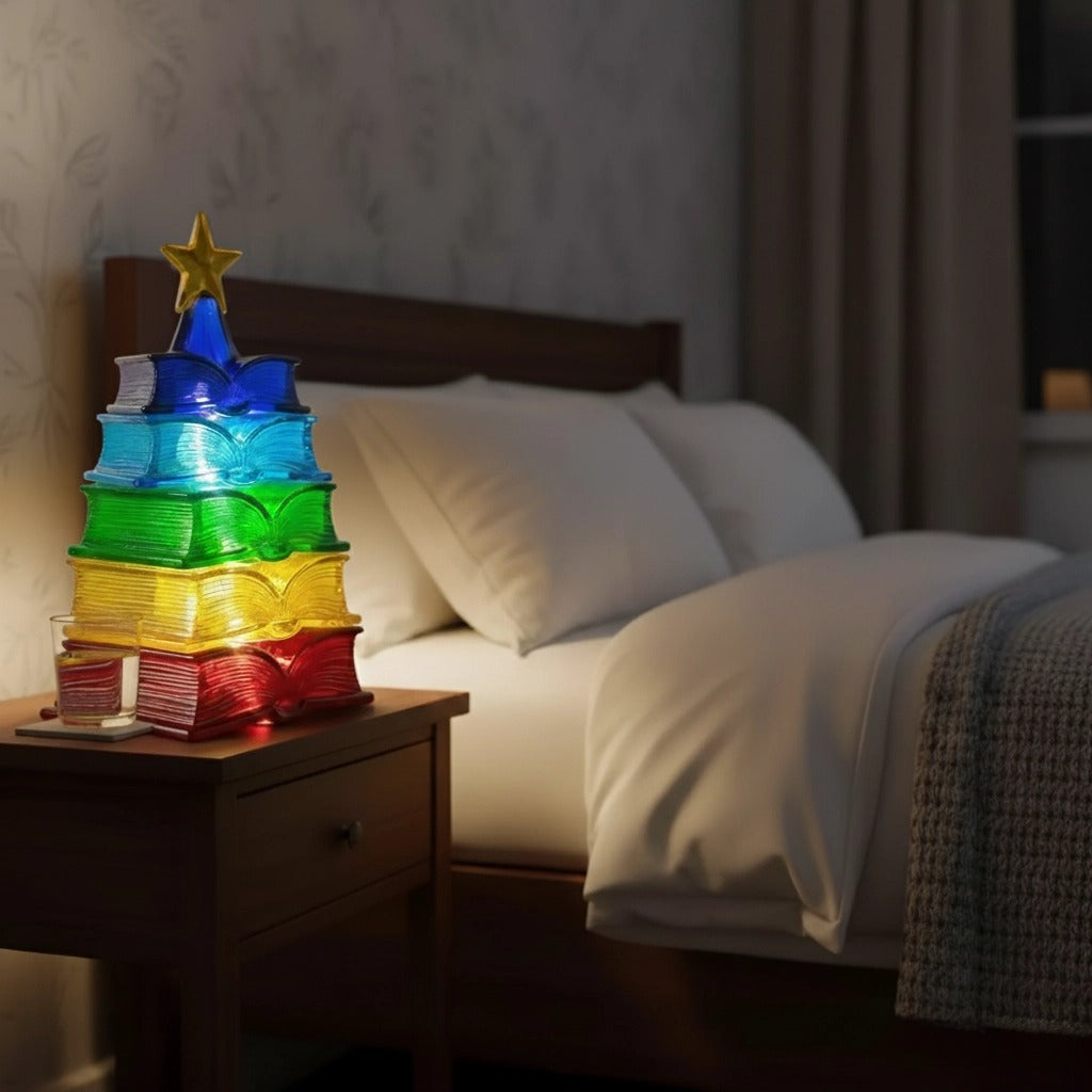 🌈Regenbogen-Buchlicht📚 – Gestapelter Weihnachtsbaum