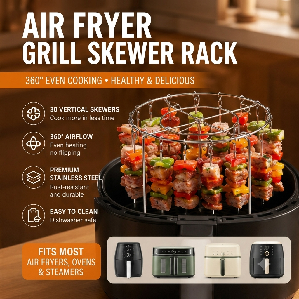 🔥Bestseller｜Stainless Steel Air Fryer Grill Skewer Rack