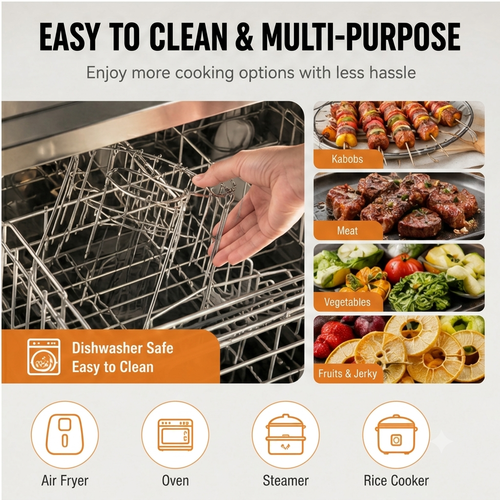 🔥Bestseller｜Stainless Steel Air Fryer Grill Skewer Rack