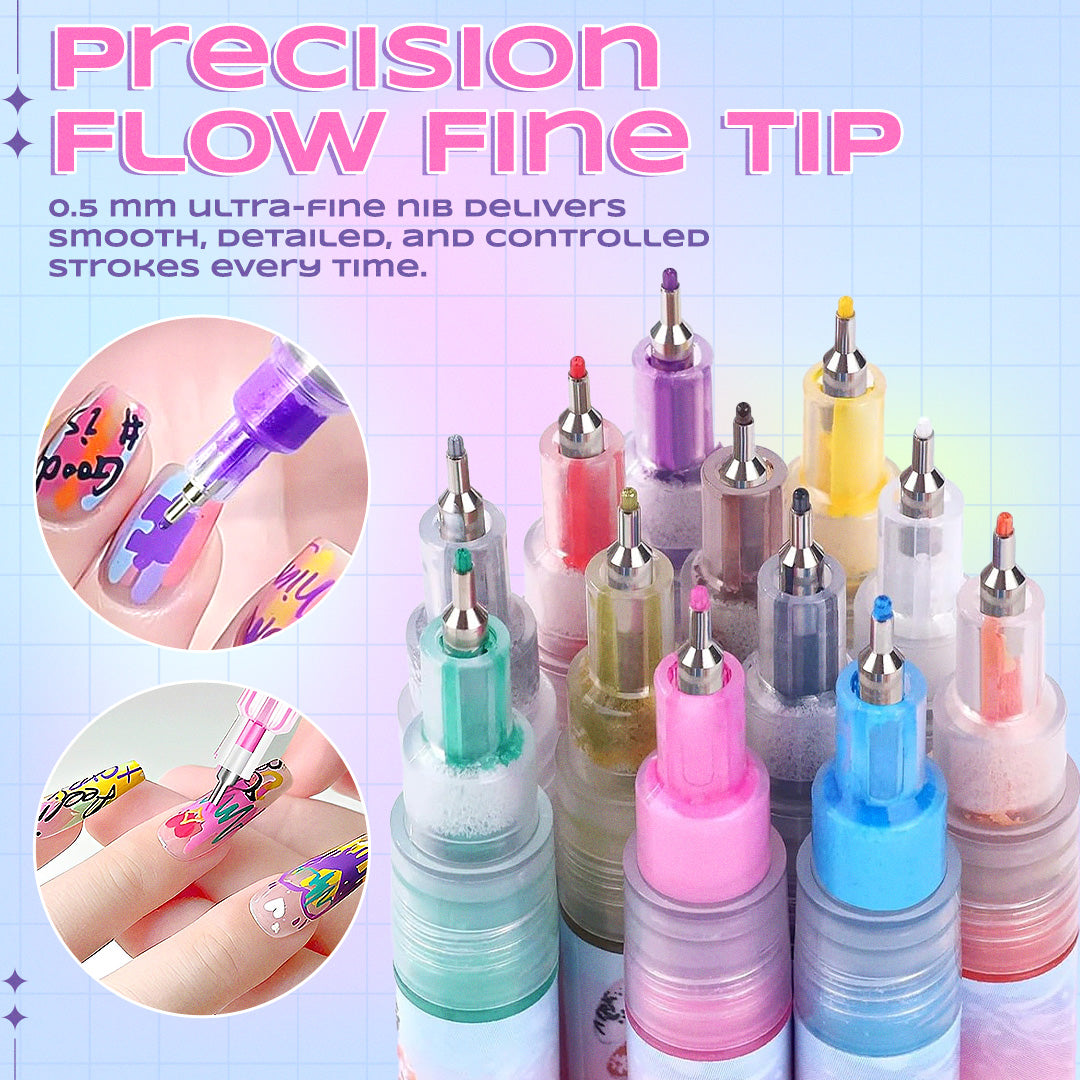 🎨 12 Colors Nail Art Pens Set – Create Stunning DIY Designs