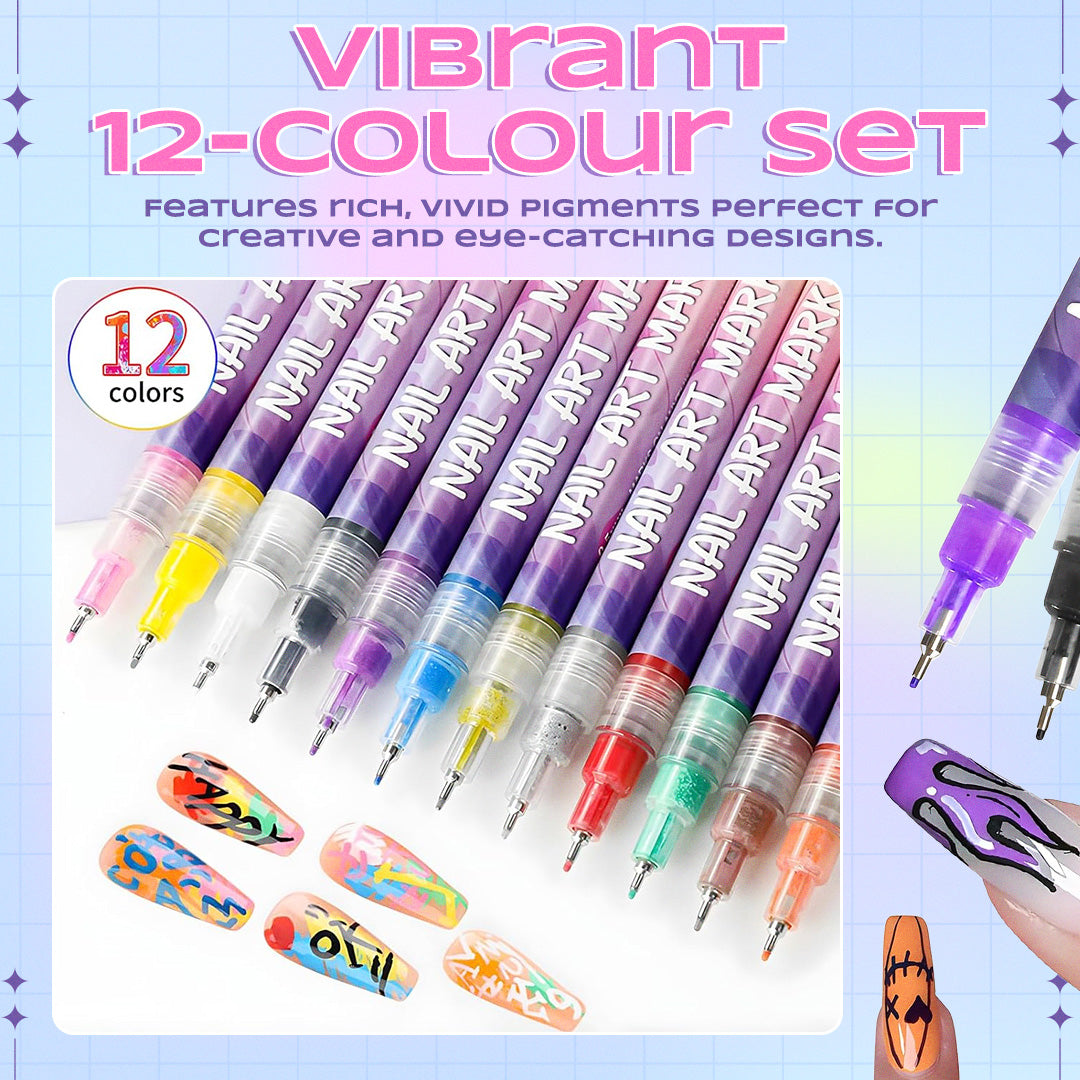 🎨 12 Colors Nail Art Pens Set – Create Stunning DIY Designs