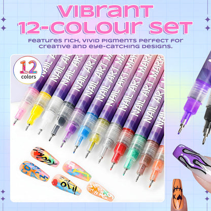 🎨 12 Colors Nail Art Pens Set – Create Stunning DIY Designs