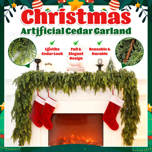 🎄 Christmas Artificial Cedar Garland – Lush, Festive Home décor for Doors, Mantels & Tables! ✨