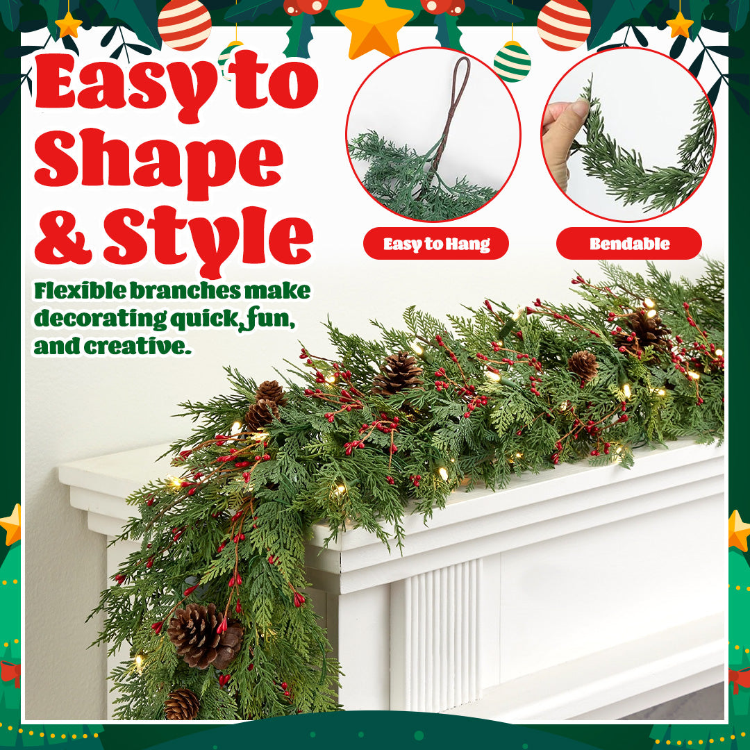 🎄 Christmas Artificial Cedar Garland – Lush, Festive Home décor for Doors, Mantels & Tables! ✨