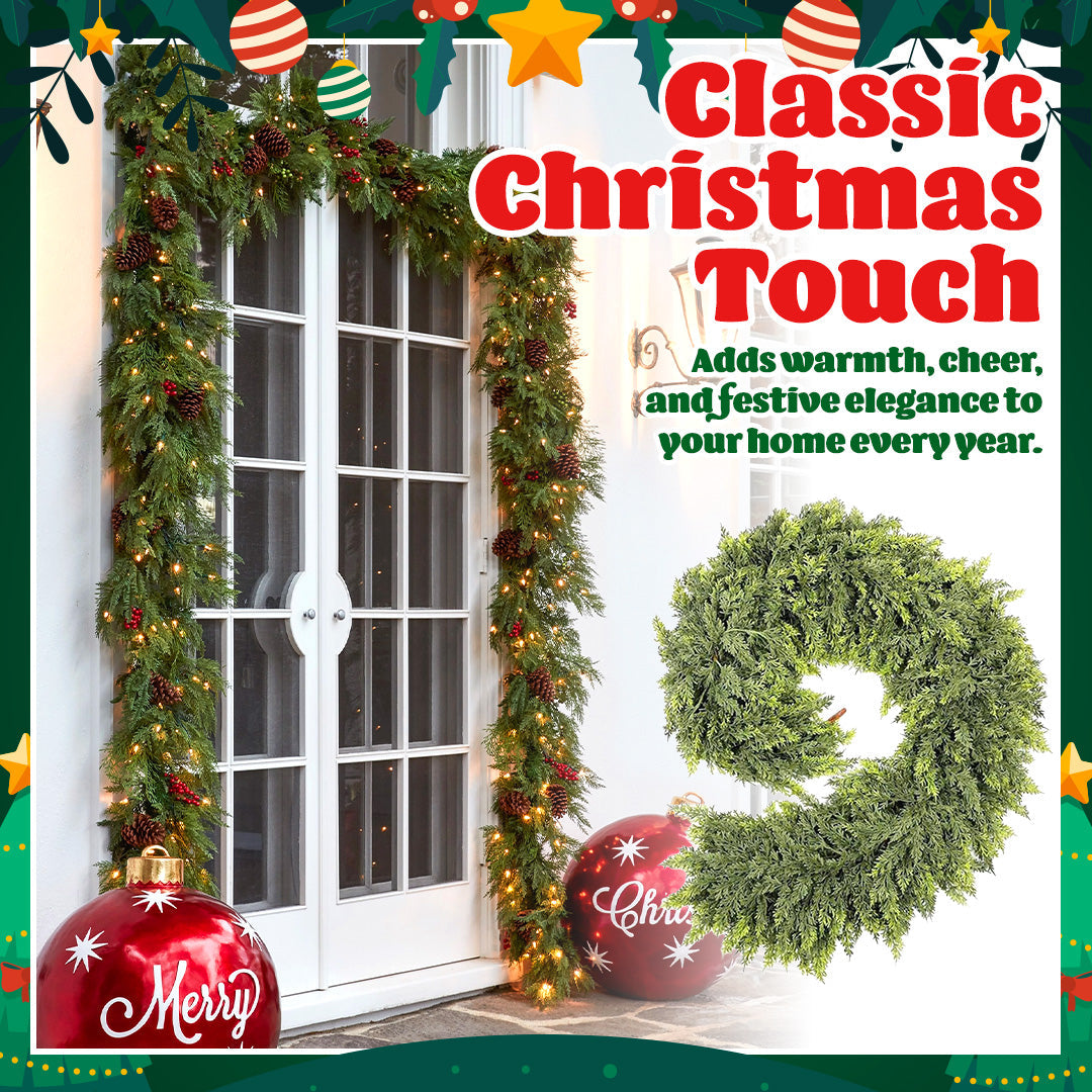 🎄 Christmas Artificial Cedar Garland – Lush, Festive Home décor for Doors, Mantels & Tables! ✨