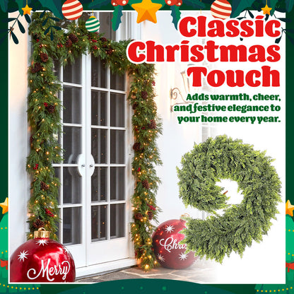 🎄 Christmas Artificial Cedar Garland – Lush, Festive Home décor for Doors, Mantels & Tables! ✨