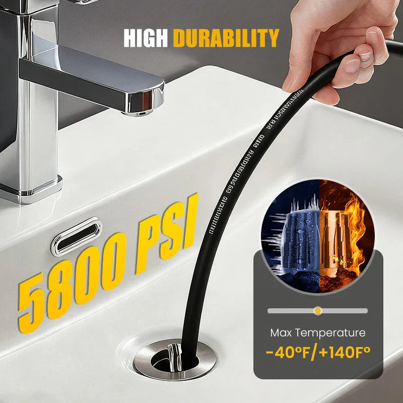 High durability 5800 PSI drain cleaning hose for home sinks, withstands -40°F to 140°F, clarioy auto tools