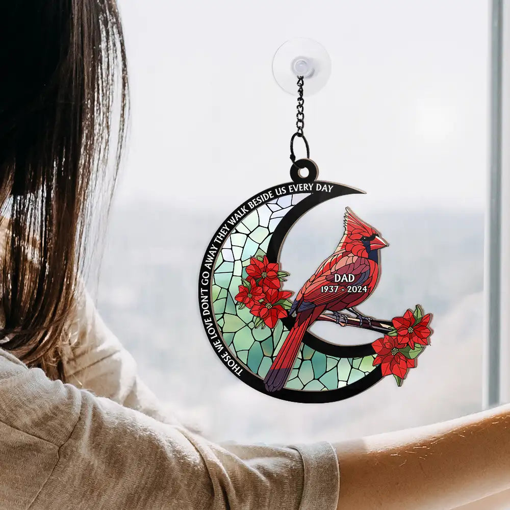 ❤️ In Loving Memory 🕊️ Cardinal Stained Glass Moon Ornament – Personalized Window Suncatcher