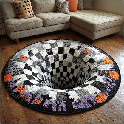 💀3D Skeleton Vortex Quilted Round Halloween Rug🎃