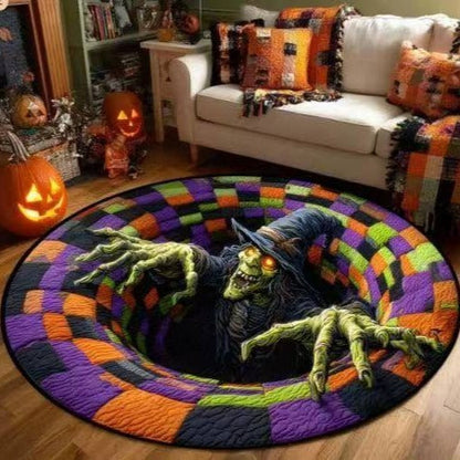 💀3D Skeleton Vortex Quilted Round Halloween Rug🎃