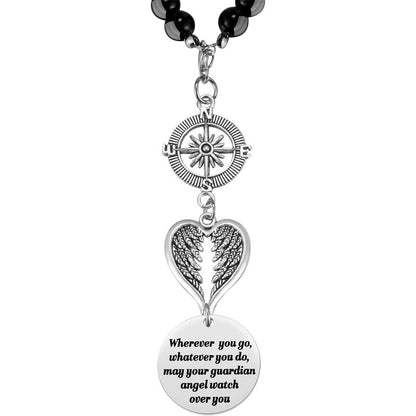 ✨Car Hanging Ornament ✝️ Guardian Angel Cross Compass Beaded Necklace – Christian Gift for Protection & Blessing