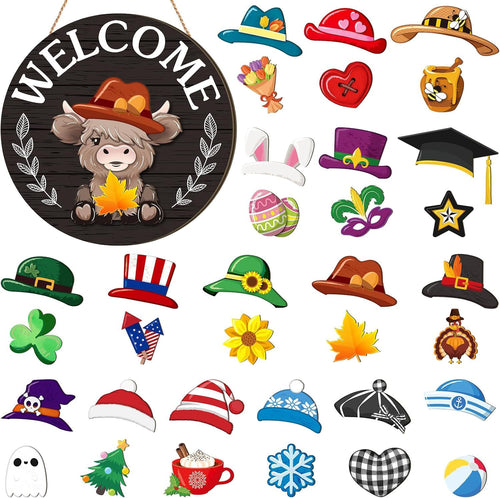 🪧 35pcs Interchangeable Welcome Sign Highland Cow Sign