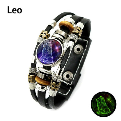 🌌 Wear Your Destiny: The 12 Zodiac Leather Bracelet 🌌