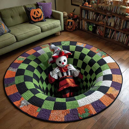 💀3D Skeleton Vortex Quilted Round Halloween Rug🎃