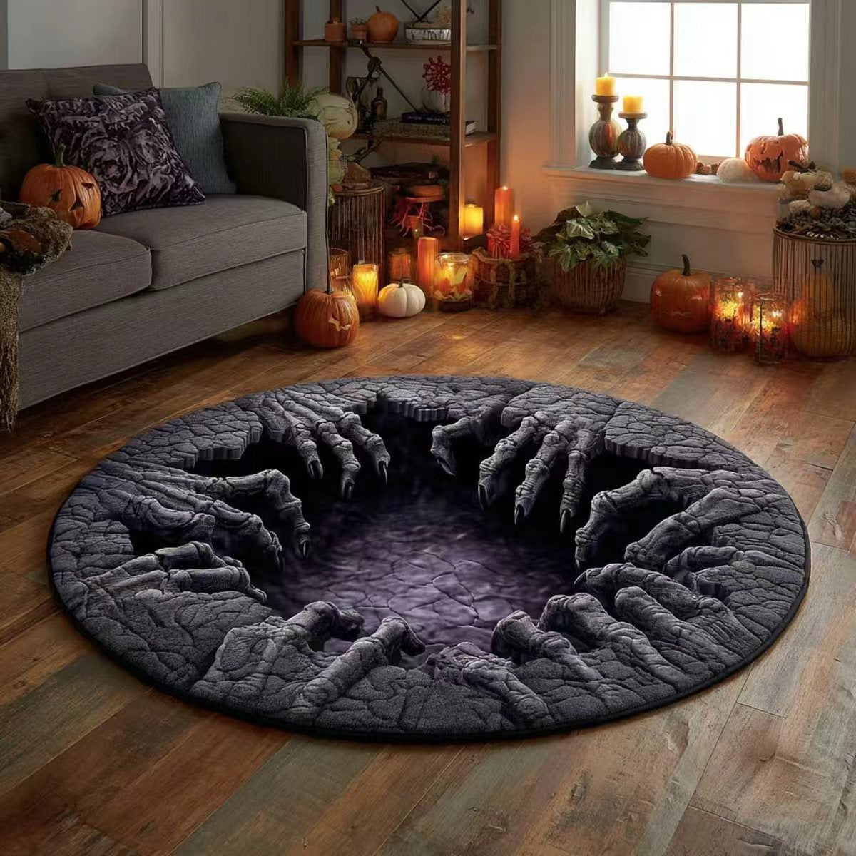 💀3D Skeleton Vortex Quilted Round Halloween Rug🎃