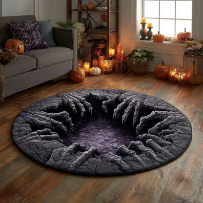 💀3D Skeleton Vortex Quilted Round Halloween Rug🎃