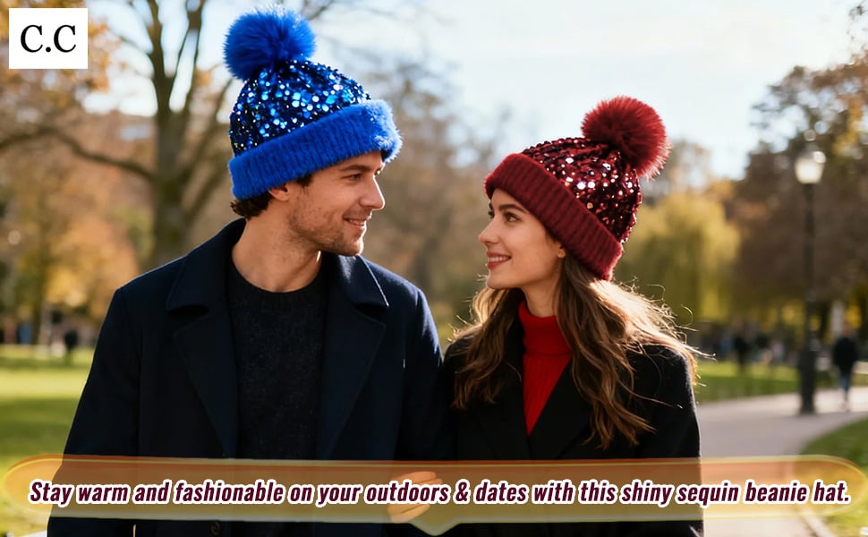 🔥Last Day 50% OFF - C.C Sequin Fur Pom Beanie