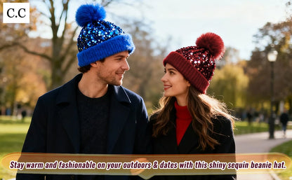 🔥Last Day 50% OFF - C.C Sequin Fur Pom Beanie