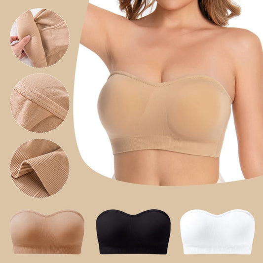 Strapless Bras for Women, Non-Slip Silicone Padded Bandeau Bra