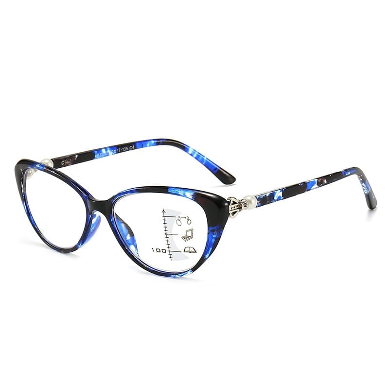 Katzenaugenbrille mit Perlmuttscharnier, progressive, multifokale Lesebrille