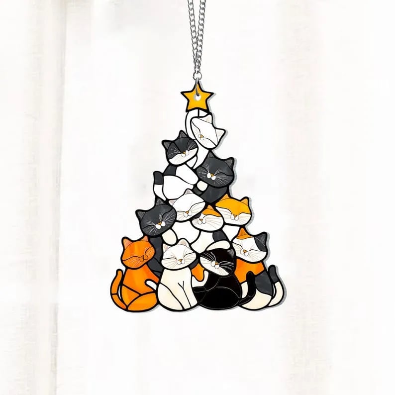 🎁Last Day Promotion 49% OFF -😻Cat Christmas Tree Suncatcher Ornament