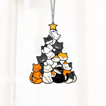 🎁Last Day Promotion 49% OFF -😻Cat Christmas Tree Suncatcher Ornament