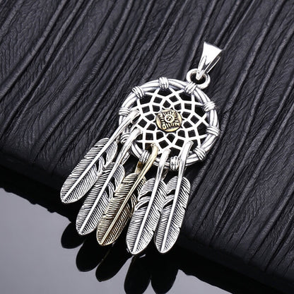 Sterling Silver Feather Dreamcatcher Pendant Necklace