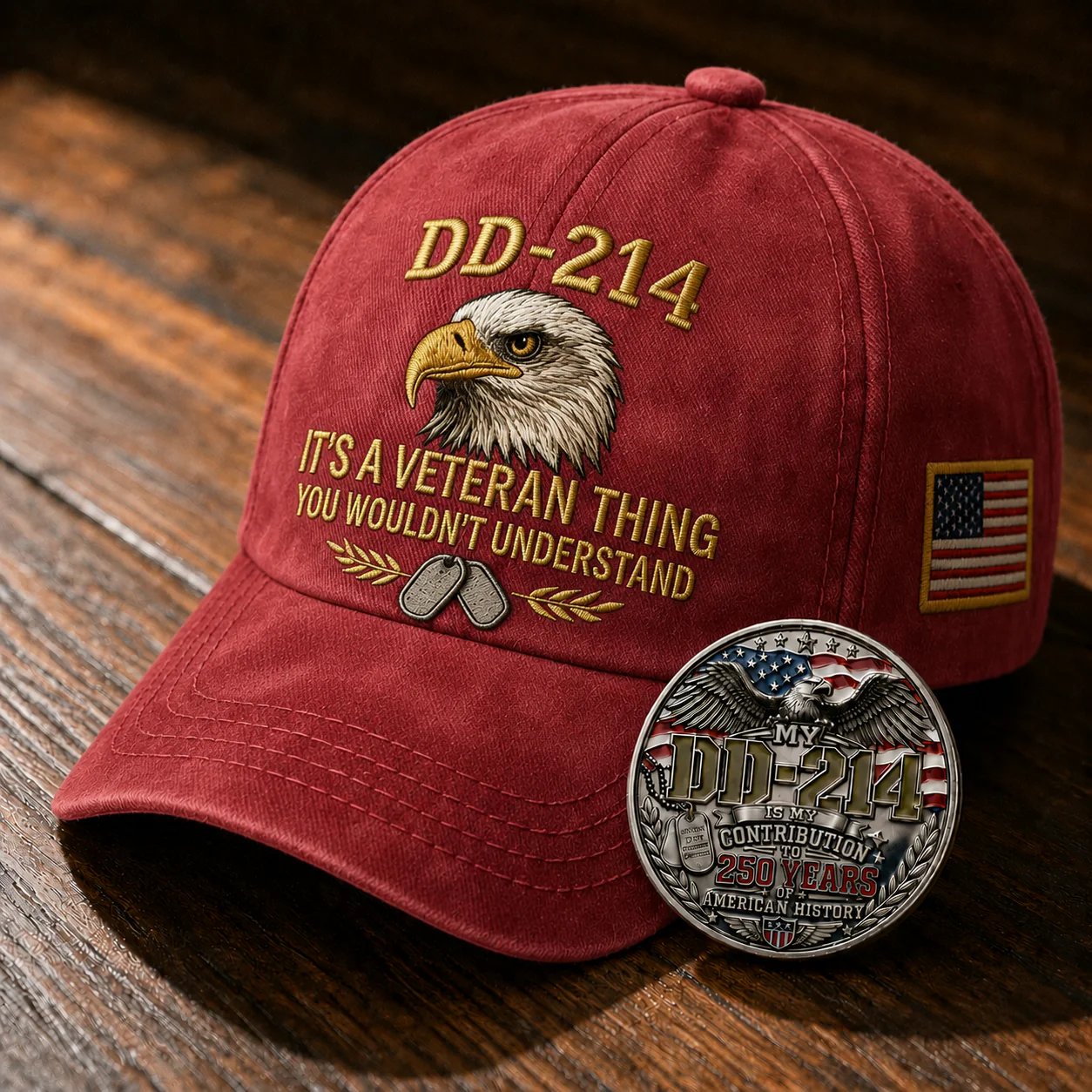 🧢 DD-214 Veteran 3D Embroidered Cap - “IT'S A VETERAN THING YOU WOULDN'T UNDERSTAND”🎁 Free Honor Coin With Every Cap Purchase