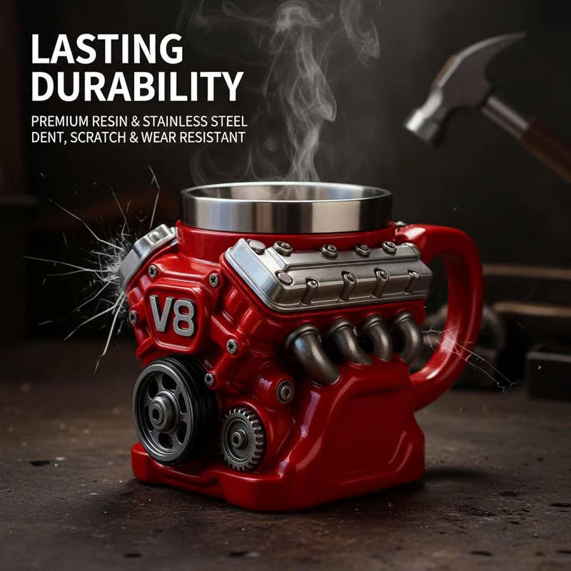 V6/V8 3D Engine Stainless Steel Mug — Rev Up Your Morning