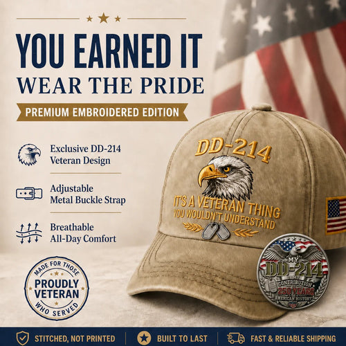 🧢 DD-214 Veteran 3D Embroidered Cap - “IT'S A VETERAN THING YOU WOULDN'T UNDERSTAND”🎁 Free Honor Coin With Every Cap Purchase