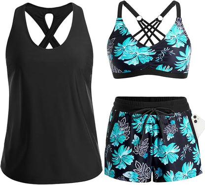 3 Piece Tankini with Shorts 🔥 Buy 2 Free Shipping