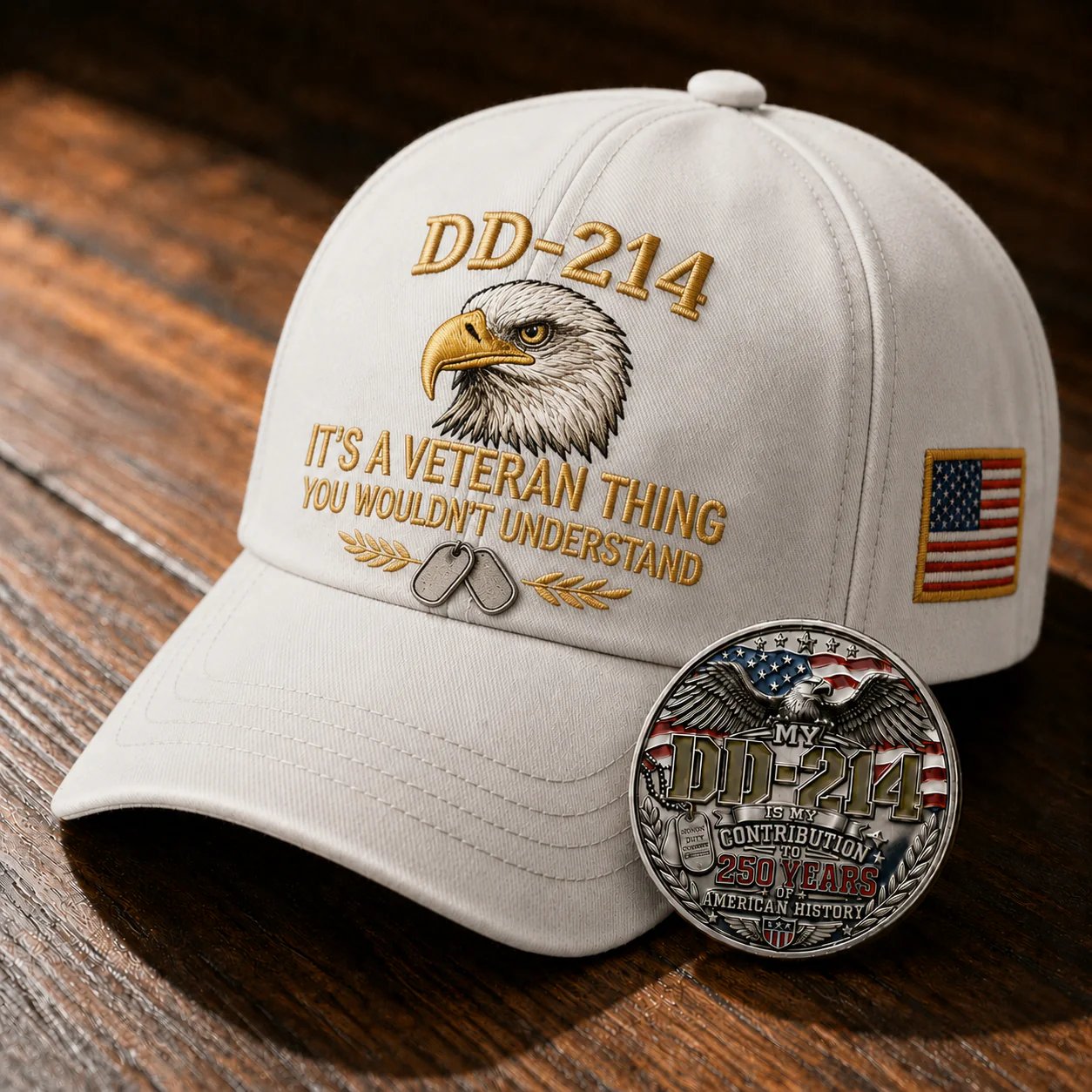🧢 DD-214 Veteran 3D Embroidered Cap - “IT'S A VETERAN THING YOU WOULDN'T UNDERSTAND”🎁 Free Honor Coin With Every Cap Purchase