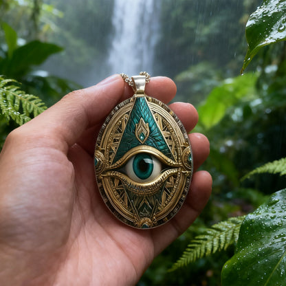 Vintage Mason Gothic Oval Evil Eye Pendant Necklace