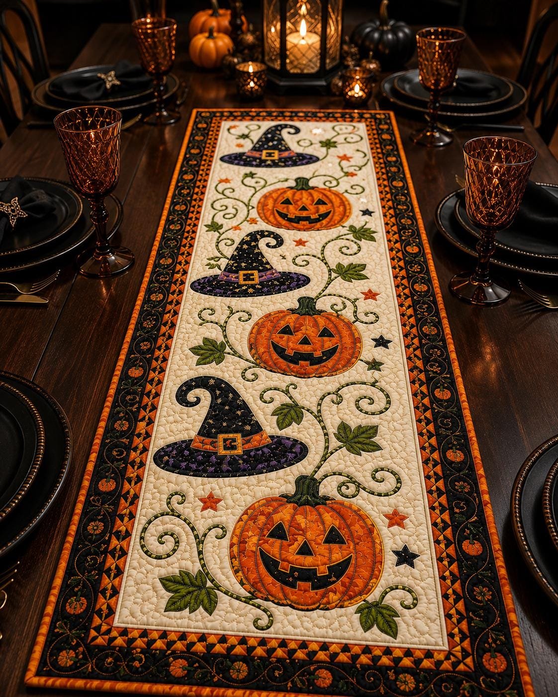🎃🍂 Rustic Quilted Autumn Table Runner – Cozy Harvest Table Decor