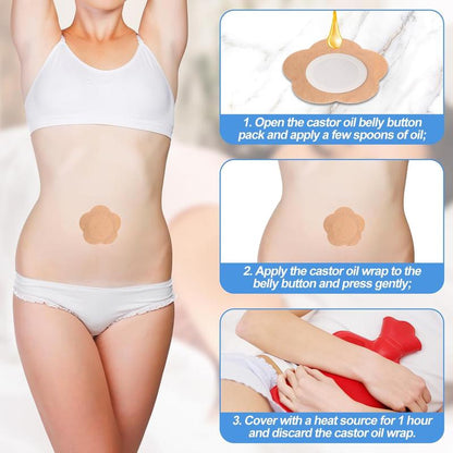 🏆Flash Sale⚡ 50K+ SOLD! Almost Gone-💥50pcs Castor Oil Pack Wrap for Belly Button, Self-Adhesive Castor Oil Patches Cover Patch Organic Disposable Spunlace Cloth Highly Absorbent Pad with Cotton, Oil Not Included (Skin Color)