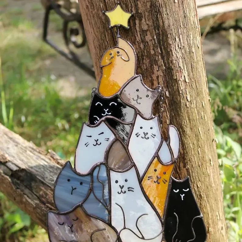 🎁Last Day Promotion 49% OFF -😻Cat Christmas Tree Suncatcher Ornament