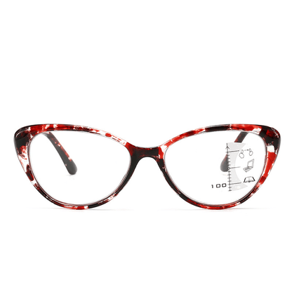 Katzenaugenbrille mit Perlmuttscharnier, progressive, multifokale Lesebrille