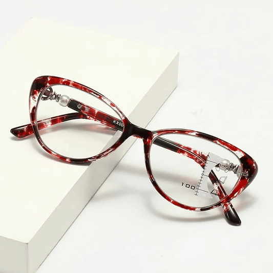 Katzenaugenbrille mit Perlmuttscharnier, progressive, multifokale Lesebrille