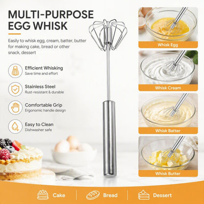 🥚 Stainless Steel Semi-Automatic Egg Whisk – Effortless Mixing for Baking & Cooking