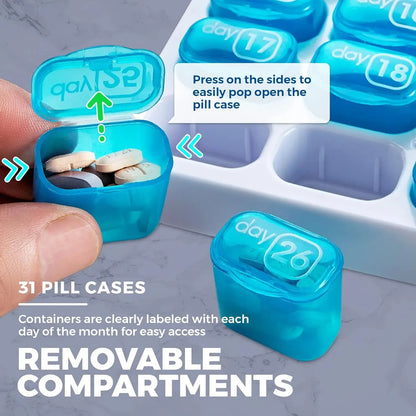 💊 31-Day Monthly Pill Organizer with Easy-Open Lids & Removable Daily Pods🔥