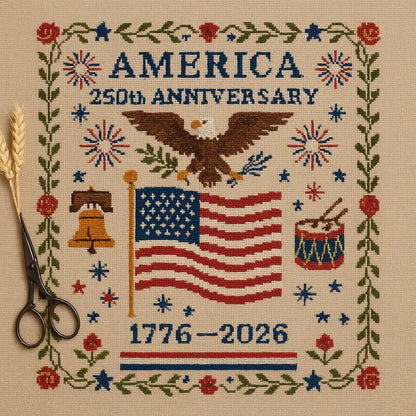 ✨250th Anniversary of America Cross Stitch Kit – Celebrate with Craft and Tradition