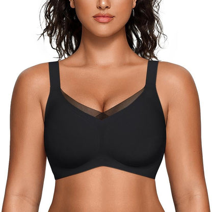 Women's Wireless V-Neck Crossover Mesh Seamless Push-Up Bra